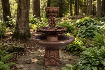 2 Tier Round / 3 Cherubs Deep Bowl Concrete Water Fountain